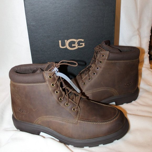 NIB UGG MEN'S LEATHER WATERPROOF‎ WORK WINTER BOOTS STOUT BROWNN 11.5 - Picture 1 of 8